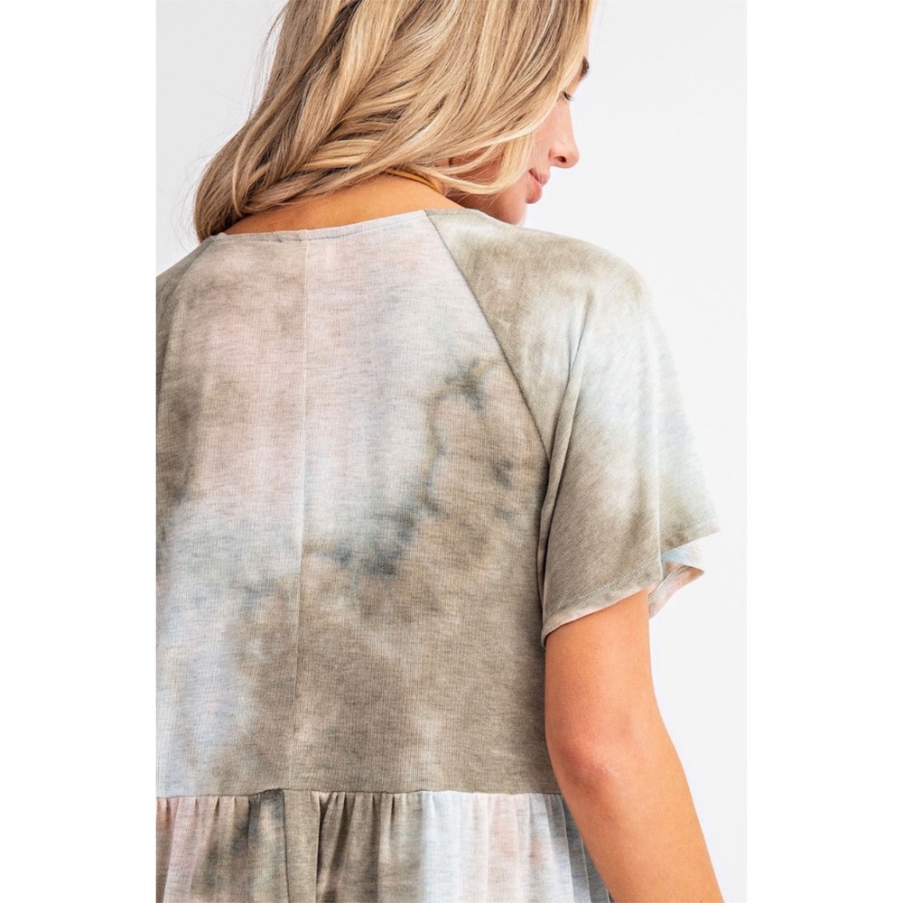 SOLD OUT Olive Tie Dye Boho Tiered Ruffle Babydoll Top - Picture 7 of 8